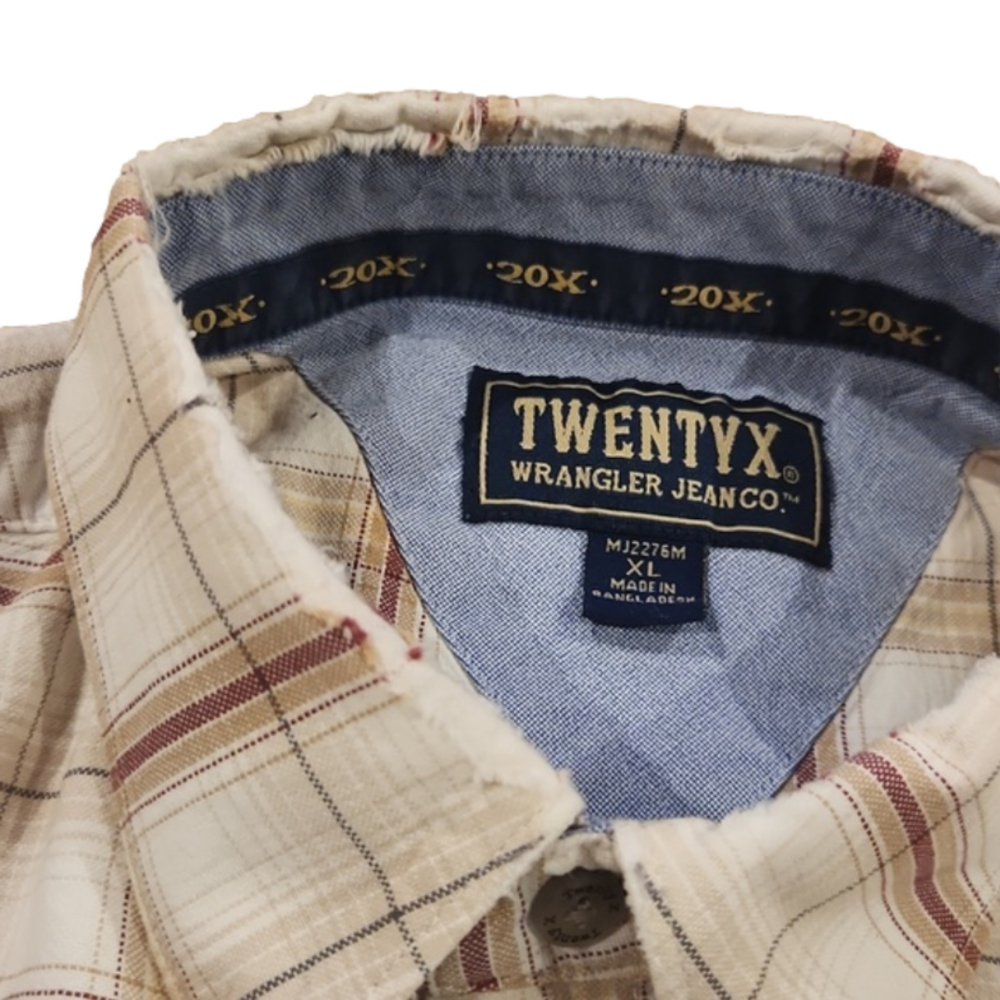 Twenty X By Wrangler Cream & Brown Plaid Western Button-Up - Picture 7 of 9